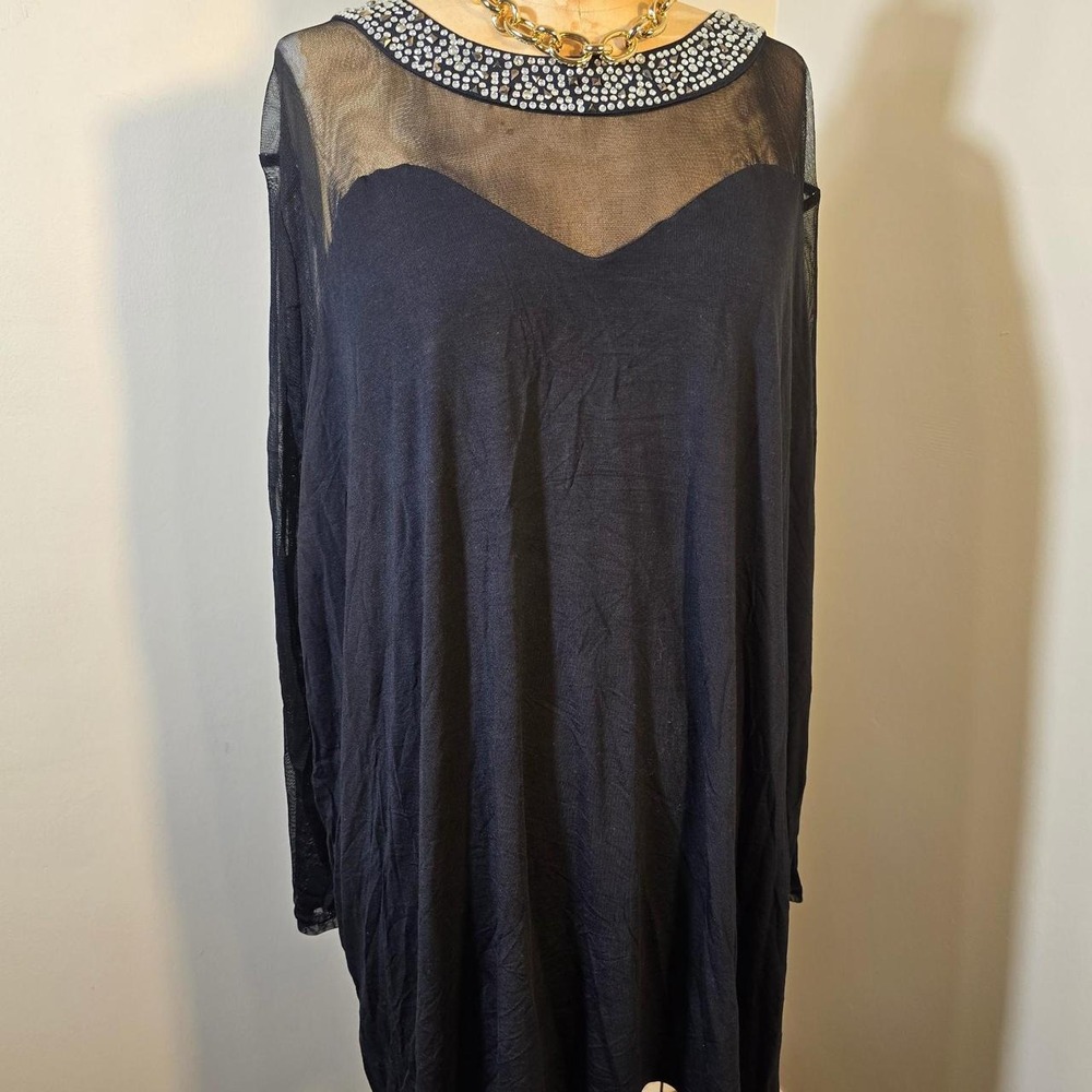 Roaman's black rhinestone mesh top 4X